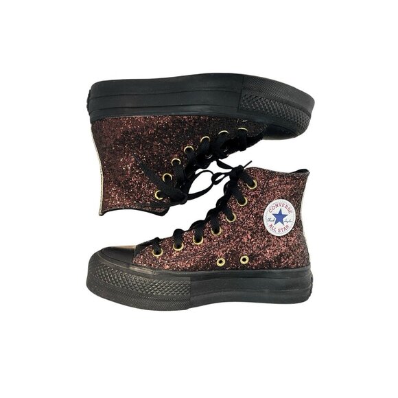 Converse You Chuck Taylor All Star High Top Bling Glitter Sparkle Black Gold 5 - Picture 5 of 10